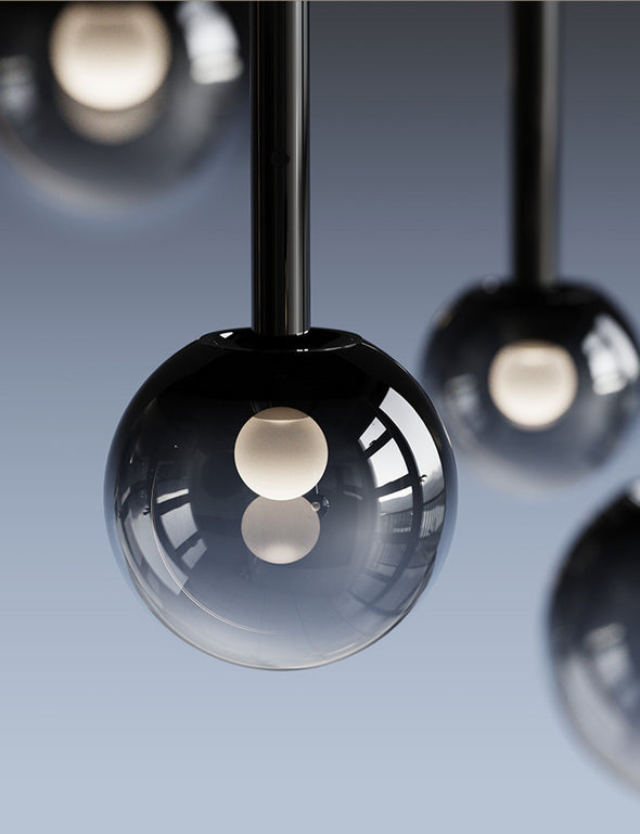 Modern Black Chandelier Minimalist Glass Ball Pendant Light for Living Room Staircase