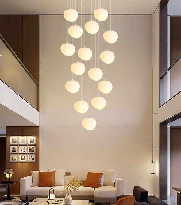 Nordic White Stone Chandelier Minimalist Acrylic Pendant Light for Living Room Staircase