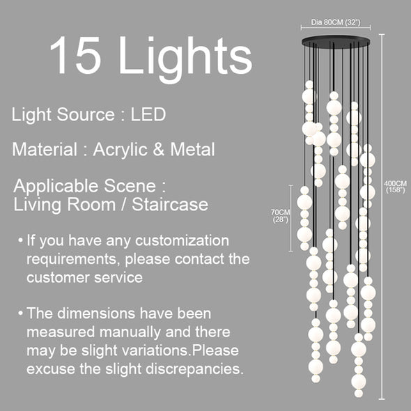 White Bead Chandelier Long Pendant Light for Staircase Living Room