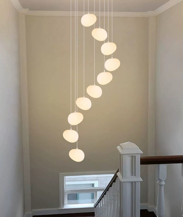 Nordic White Stone Chandelier Minimalist Acrylic Pendant Light for Living Room Staircase