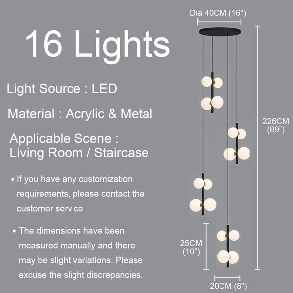 Minimalist White Ball Chandelier High Ceiling Hanging Lamp for Living Room Staircase