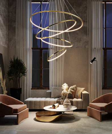 Geometrical Ring Chandelier for Living Room High Ceiling