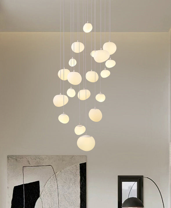 Nordic White Stone Chandelier Minimalist Acrylic Pendant Light for Living Room Staircase