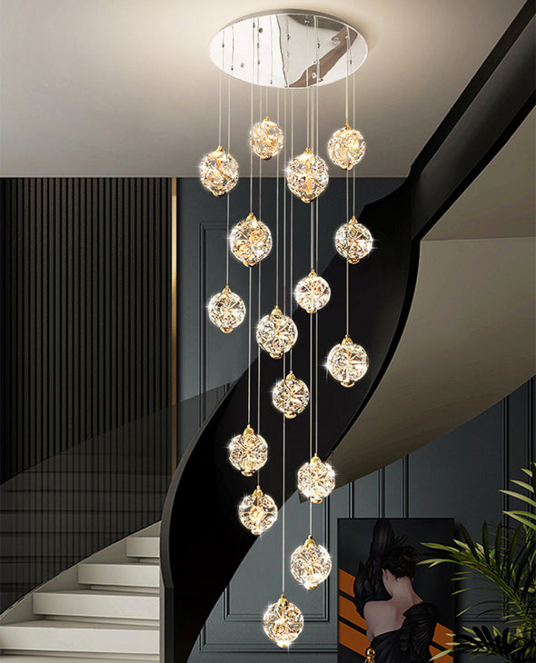 Modern Crystal Ball Chandelier Minimalist High Ceiling Pendant Light for Living Room Staircase