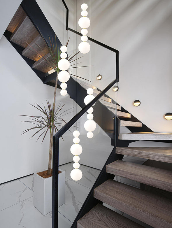 White Bead Chandelier Long Pendant Light for Staircase Living Room