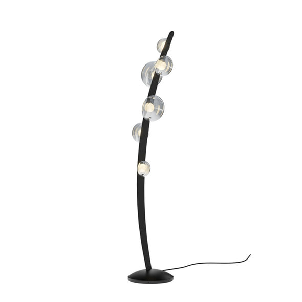 Modern Black Leather Floor Lamp Glass Light Fixture for Living Dining Room