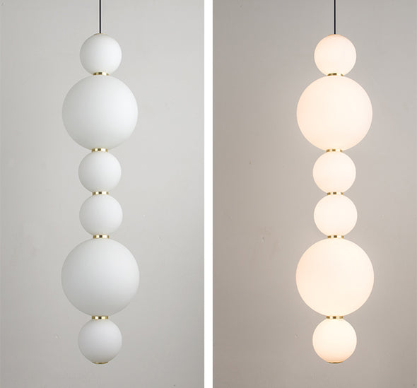 White Bead Chandelier Long Pendant Light for Staircase Living Room