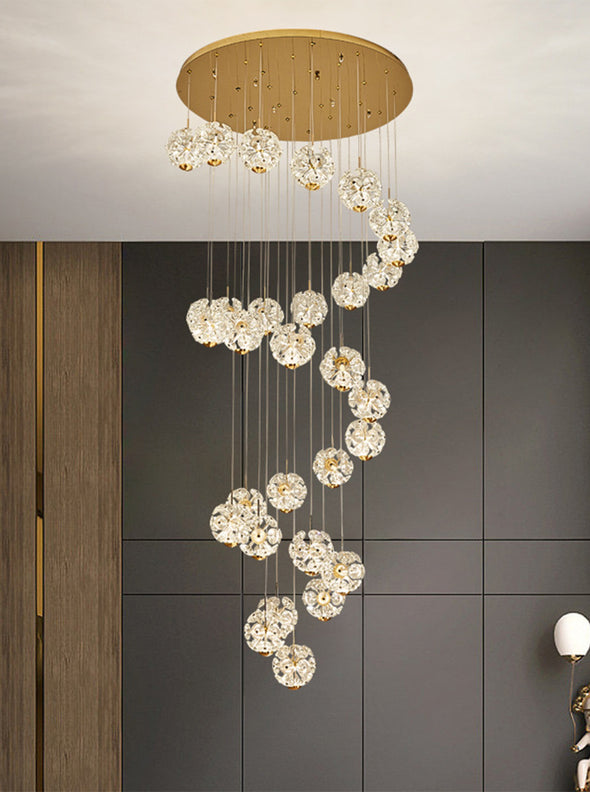 Modern Crystal Ball Chandelier Minimalist High Ceiling Pendant Light for Living Room Staircase