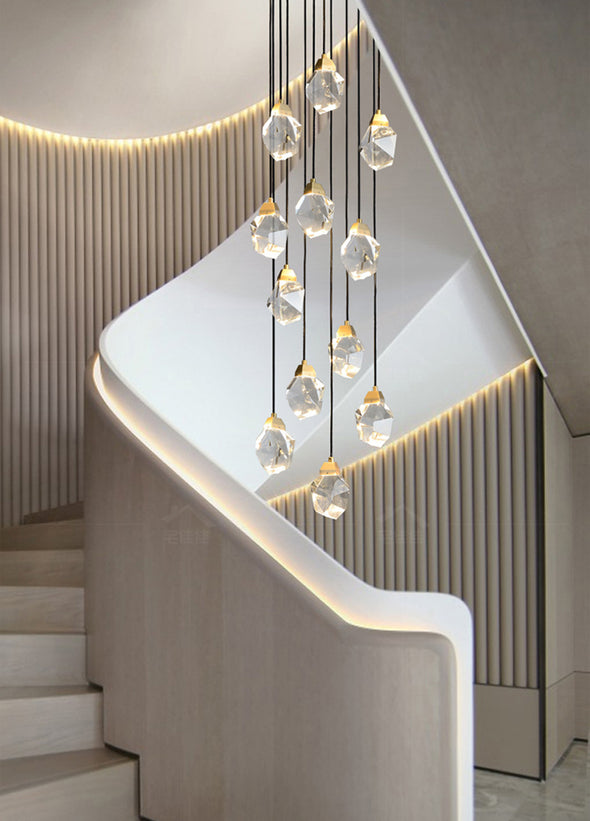 Modern Multi Crystal Chandelier Luxury Living Room Light Fixture for Staircase Foyer