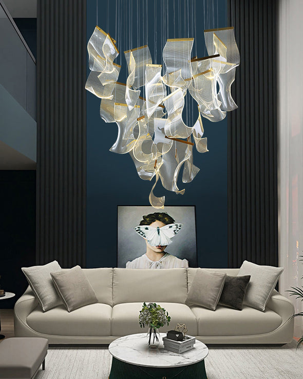 Modern Page Chandelier Large Acrylic Light Fixture for Staircase Living Room
