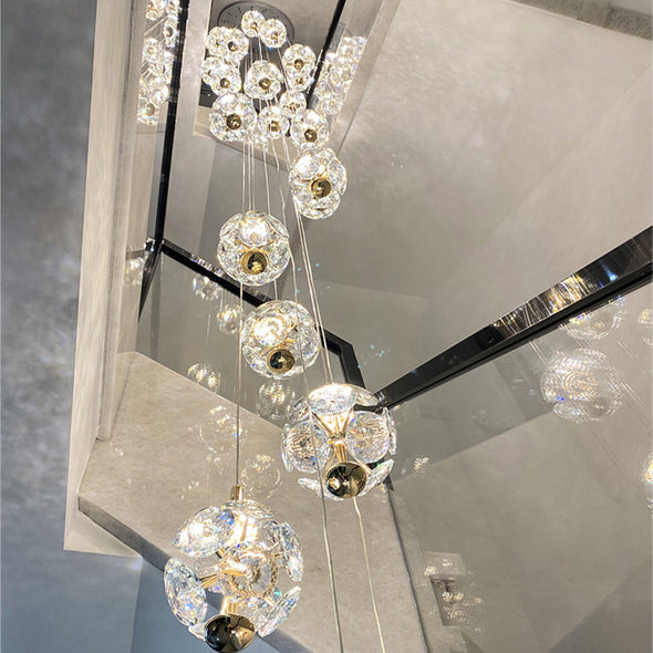 Modern Crystal Ball Chandelier Minimalist High Ceiling Pendant Light for Living Room Staircase