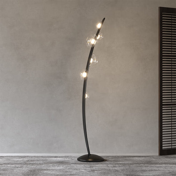 Modern Black Leather Floor Lamp Glass Light Fixture for Living Dining Room