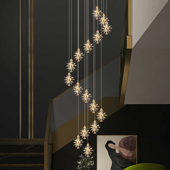 Luxury Snowflake Chandelier High Ceiling Light Fixture for Living Room Staircase