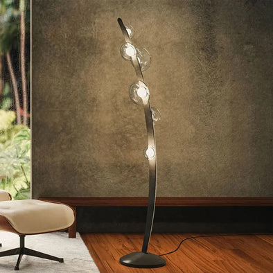 Modern Black Leather Floor Lamp Glass Light Fixture for Living Dining Room