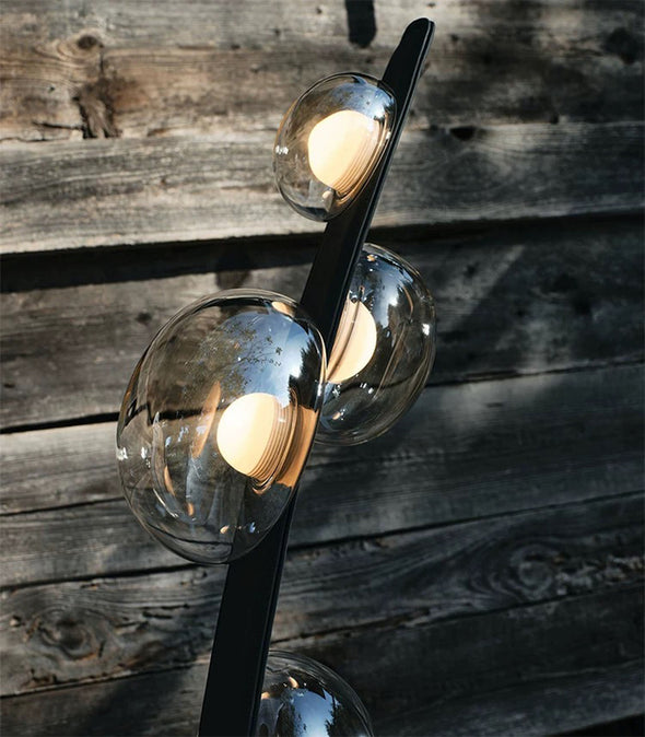 Modern Black Leather Floor Lamp Glass Light Fixture for Living Dining Room
