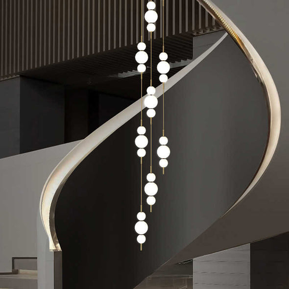 White Bead Chandelier Long Pendant Light for Staircase Living Room