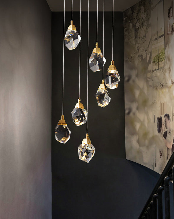 Modern Multi Crystal Chandelier Luxury Living Room Light Fixture for Staircase Foyer
