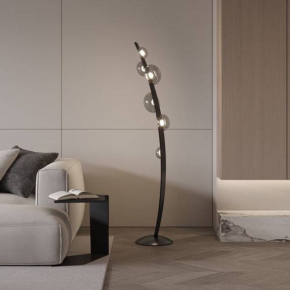 Modern Black Leather Floor Lamp Glass Light Fixture for Living Dining Room