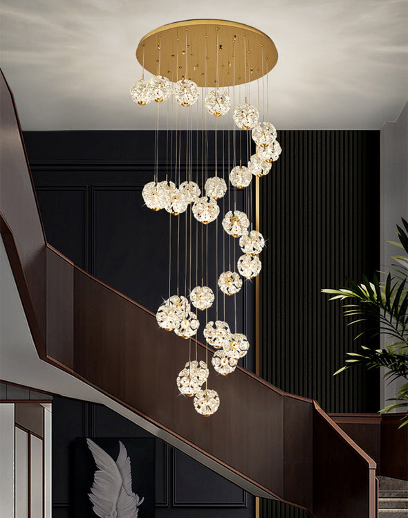 Modern Crystal Ball Chandelier Minimalist High Ceiling Pendant Light for Living Room Staircase