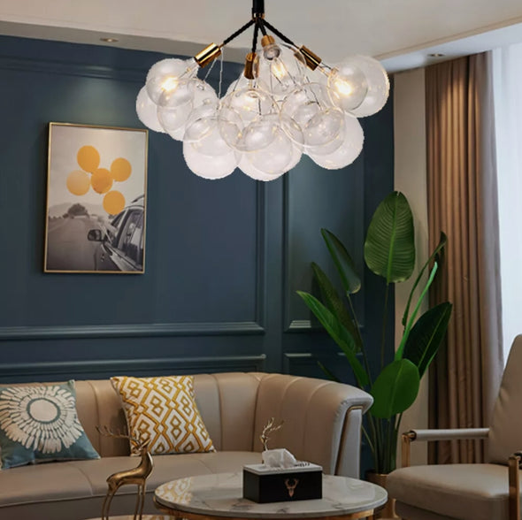 Glass Chandelier Modern Hanging Pendant Lights with Bulbs for Staircase Bedroom