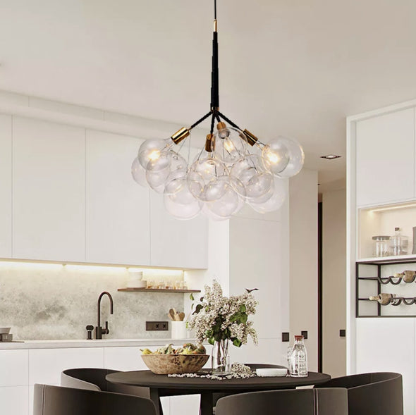 Glass Chandelier Modern Hanging Pendant Lights with Bulbs for Staircase Bedroom