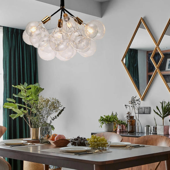 Glass Chandelier Modern Hanging Pendant Lights with Bulbs for Staircase Bedroom
