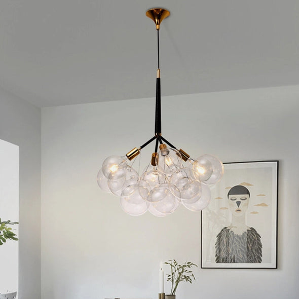 Glass Chandelier Modern Hanging Pendant Lights with Bulbs for Staircase Bedroom