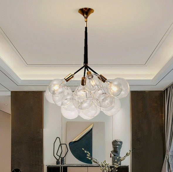 Glass Chandelier Modern Hanging Pendant Lights with Bulbs for Staircase Bedroom