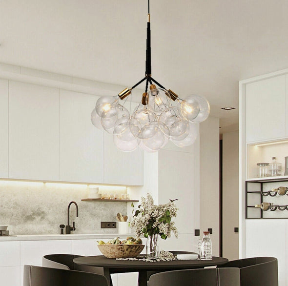Glass Chandelier Modern Hanging Pendant Lights with Bulbs for Staircase Bedroom