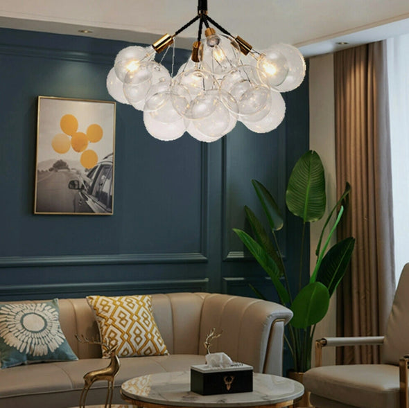 Glass Chandelier Modern Hanging Pendant Lights with Bulbs for Staircase Bedroom
