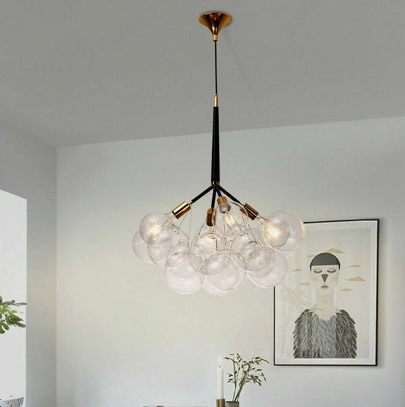 Glass Chandelier Modern Hanging Pendant Lights with Bulbs for Staircase Bedroom