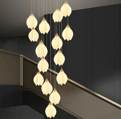 Modern Nordic Metal Ceramic Chandelier Hanging Lamp with Bulbs for Bedroom Loft