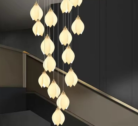 Modern Nordic Metal Ceramic Chandelier Hanging Lamp with Bulbs for Bedroom Loft