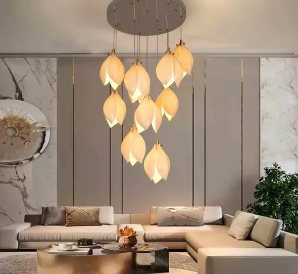 Modern Nordic Metal Ceramic Chandelier Hanging Lamp with Bulbs for Bedroom Loft