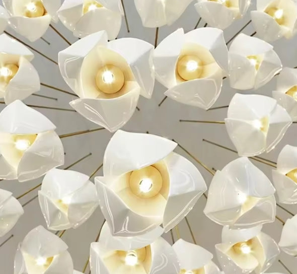 Modern Nordic Metal Ceramic Chandelier Hanging Lamp with Bulbs for Bedroom Loft