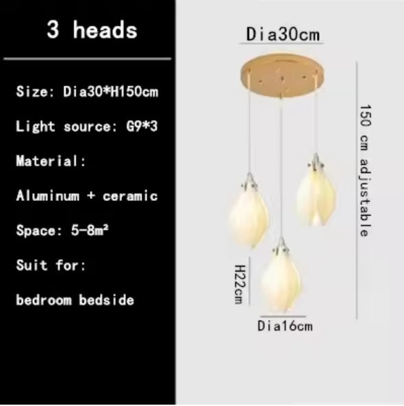 Modern Nordic Metal Ceramic Chandelier Hanging Lamp with Bulbs for Bedroom Loft