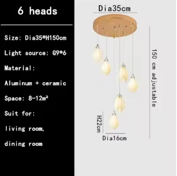 Modern Nordic Metal Ceramic Chandelier Hanging Lamp with Bulbs for Bedroom Loft