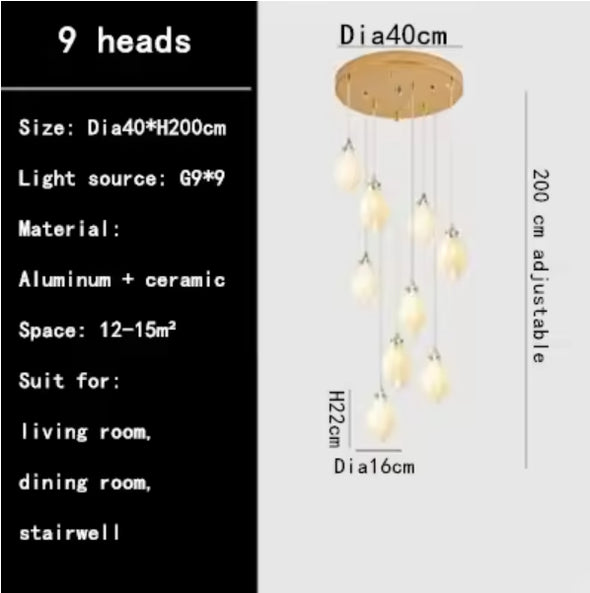 Modern Nordic Metal Ceramic Chandelier Hanging Lamp with Bulbs for Bedroom Loft