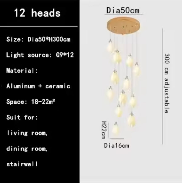 Modern Nordic Metal Ceramic Chandelier Hanging Lamp with Bulbs for Bedroom Loft