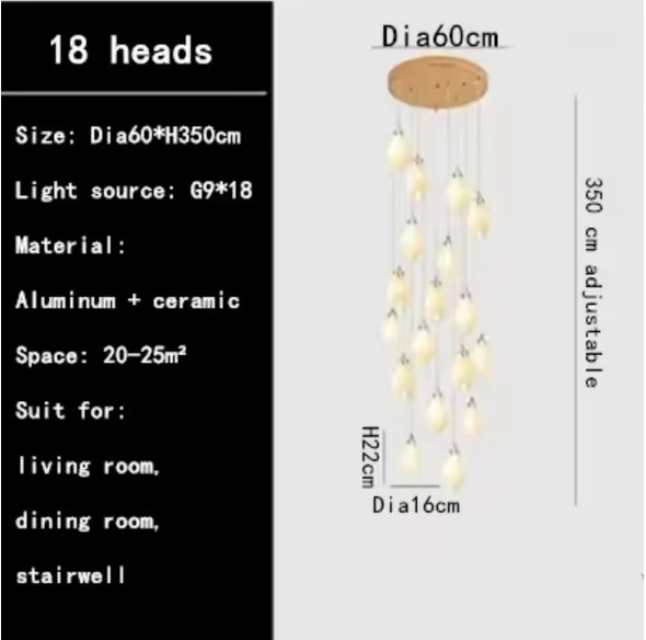 Modern Nordic Metal Ceramic Chandelier Hanging Lamp with Bulbs for Bedroom Loft