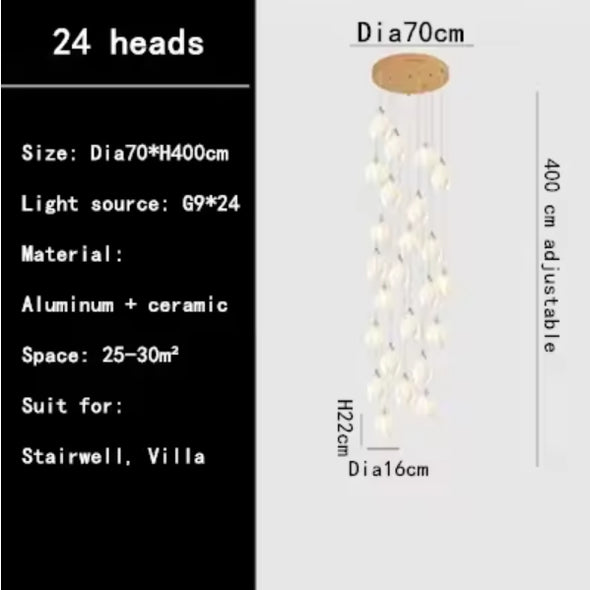 Modern Nordic Metal Ceramic Chandelier Hanging Lamp with Bulbs for Bedroom Loft