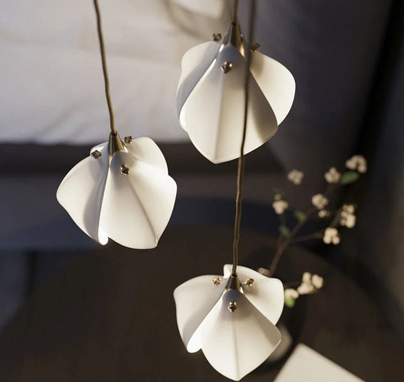 Modern Nordic Metal Ceramic Chandelier Hanging Lamp with Bulbs for Bedroom Loft
