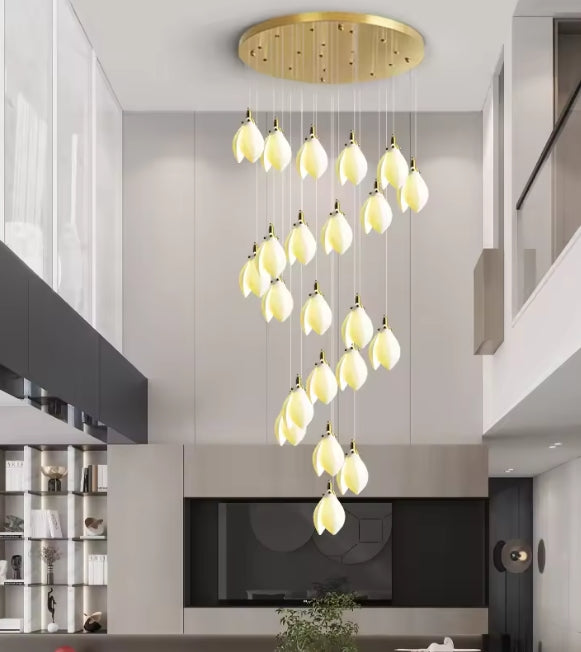 Modern Nordic Metal Ceramic Chandelier Hanging Lamp with Bulbs for Bedroom Loft