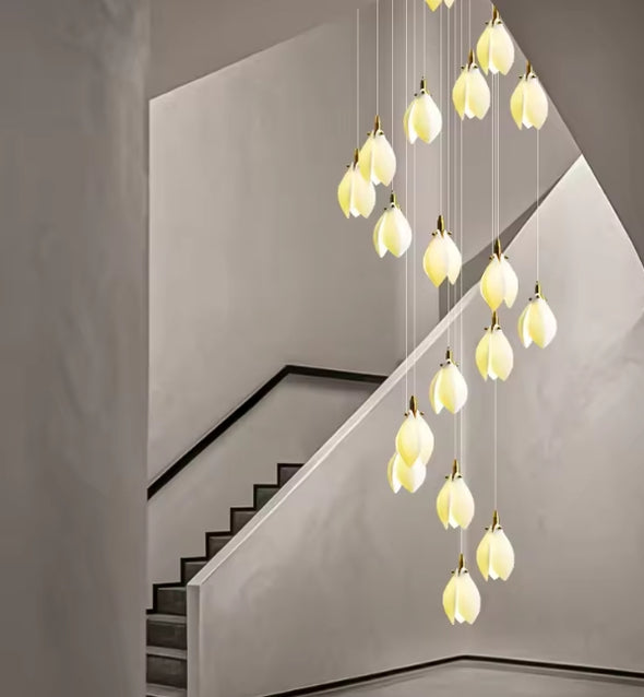 Modern Nordic Metal Ceramic Chandelier Hanging Lamp with Bulbs for Bedroom Loft