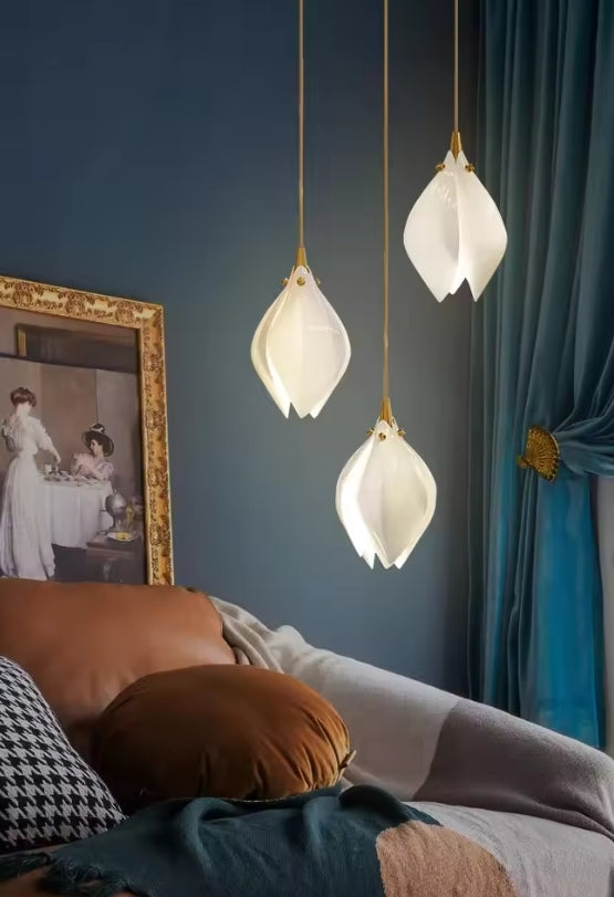 Modern Nordic Metal Ceramic Chandelier Hanging Lamp with Bulbs for Bedroom Loft
