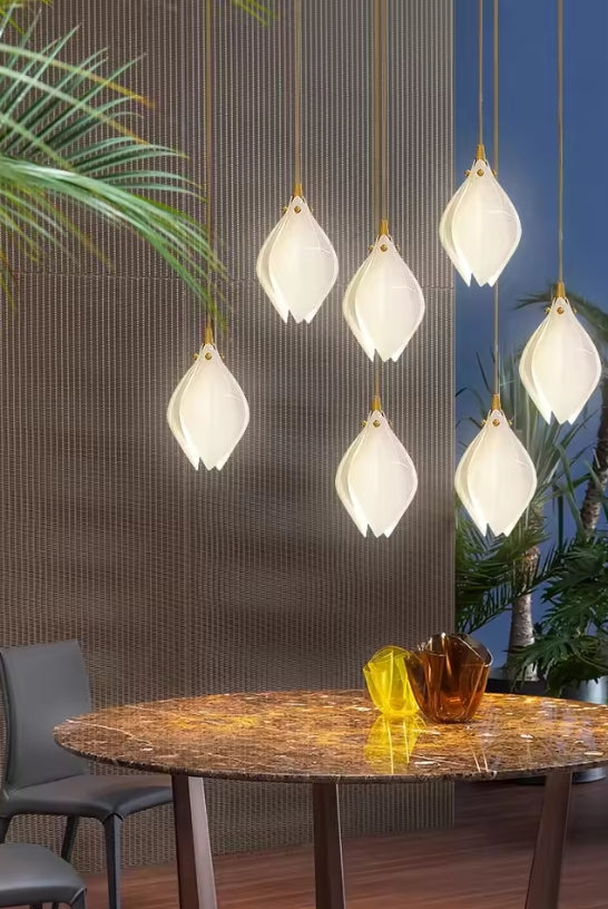 Modern Nordic Metal Ceramic Chandelier Hanging Lamp with Bulbs for Bedroom Loft