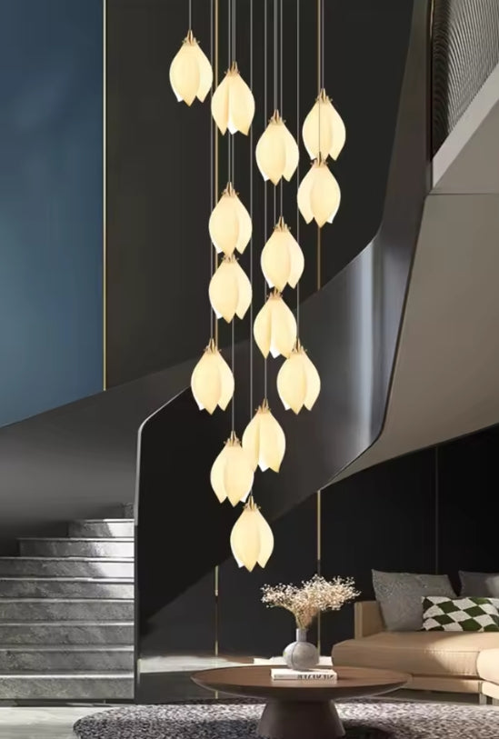 Modern Nordic Metal Ceramic Chandelier Hanging Lamp with Bulbs for Bedroom Loft