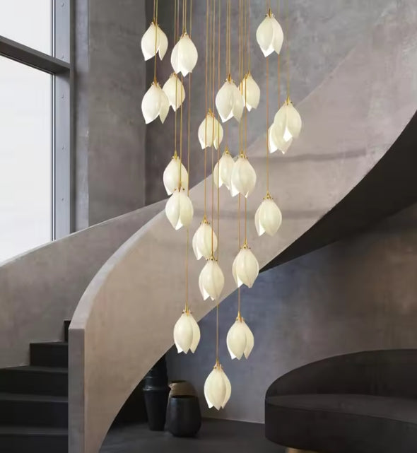 Modern Nordic Metal Ceramic Chandelier Hanging Lamp with Bulbs for Bedroom Loft