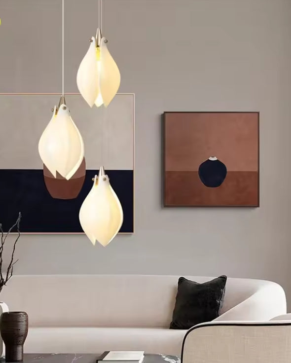 Modern Nordic Metal Ceramic Chandelier Hanging Lamp with Bulbs for Bedroom Loft