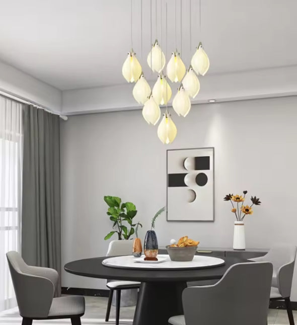 Modern Nordic Metal Ceramic Chandelier Hanging Lamp with Bulbs for Bedroom Loft